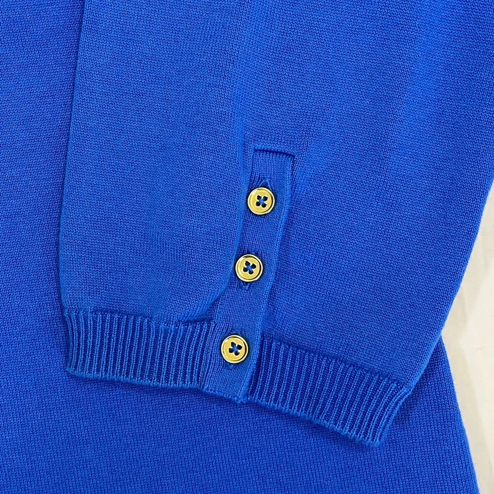 Talbots Blue Pima Cotton Sweater V-Neck Gold Button Sleeve Women’s 2X - Picture 3 of 9